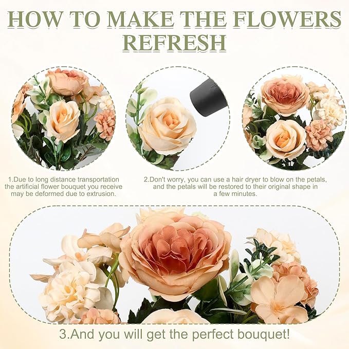 4 Bundles Champagne Peonies Artificial Flowers Silk Flower Centerpieces for Tables Fake Flower Arrangements Mixed Roses Hydrangea with Stems for Wedding Bridal Bouquets Home Table Decor