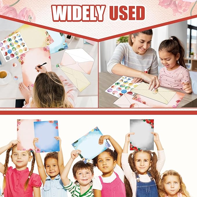EggSun 250Pcs Watercolor Stationery Paper and Envelope Set with 100 Letterhead Papers and 50 Envelopes, 10 Design for Letter Writing,Invitations Computer Holidays Party Notes, 8.5x11 Inch-Floral