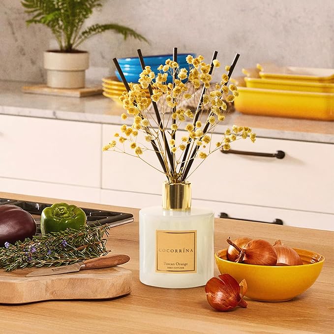 COCORRÍNA Reed Diffuser - Tuscan Orange 6.7 fl oz Reed Diffuser with Sticks, Home Bedrrom Bathroom Shelf Decor