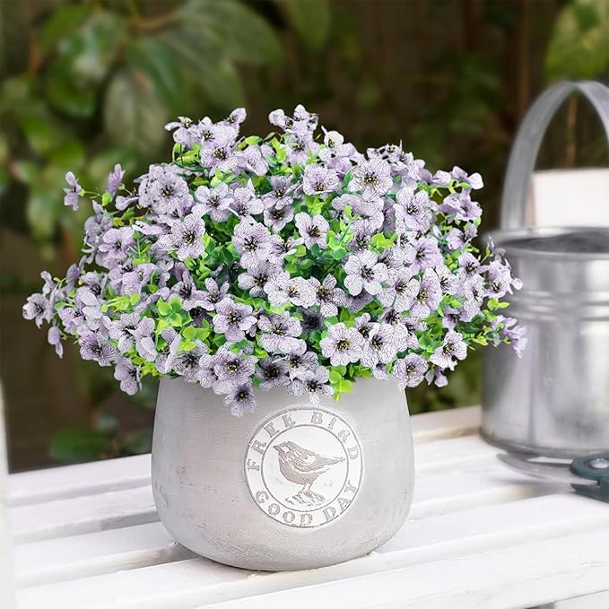 Artificial Flowers Outdoor Faux Plants UV Resistant Fake Patio Flowers Plastic Greenery Plnats Outside Bulk for Spring Garden Hanging Planter Home Vase Decor, 12 Bundles (White)