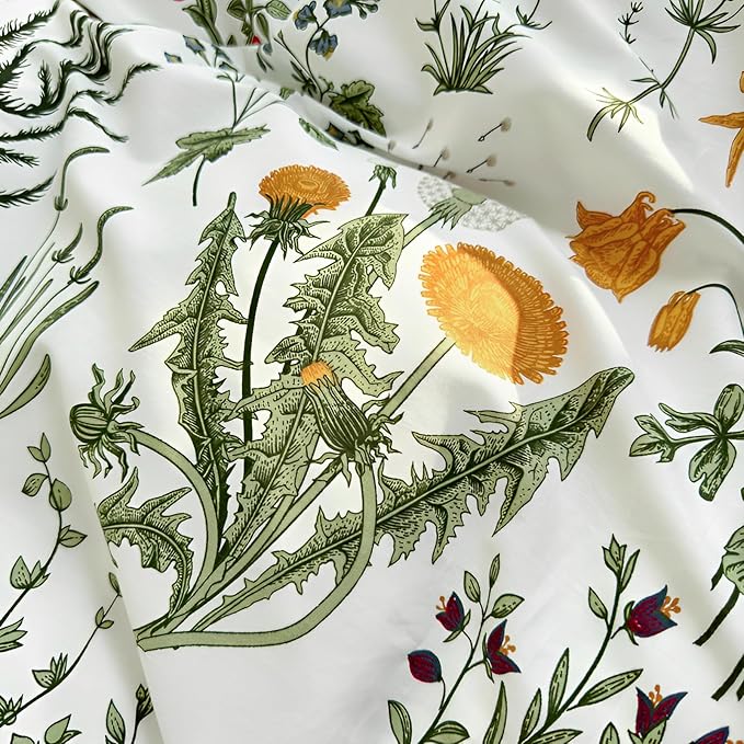 Botanical Floral Duvet Cover with Green Ruffle 100% Cotton Vibrant Flower Duvet Cover Twin XL Girls Princess Romantic Lace Comforter Cover Coquette Flower Bedding Set Floral Comforter Cover Twin XL