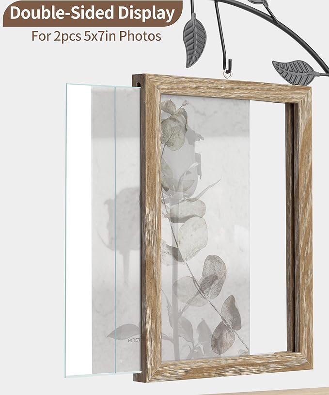 Afuly 5x7 Picture Frame with Glass Vase for Plants Flowers, Desk Picture Frames Floating Photo Frame for Office Home Decor, Unique Anniversary Mothers's Day Gifts for Grandma Mom, Light Brown