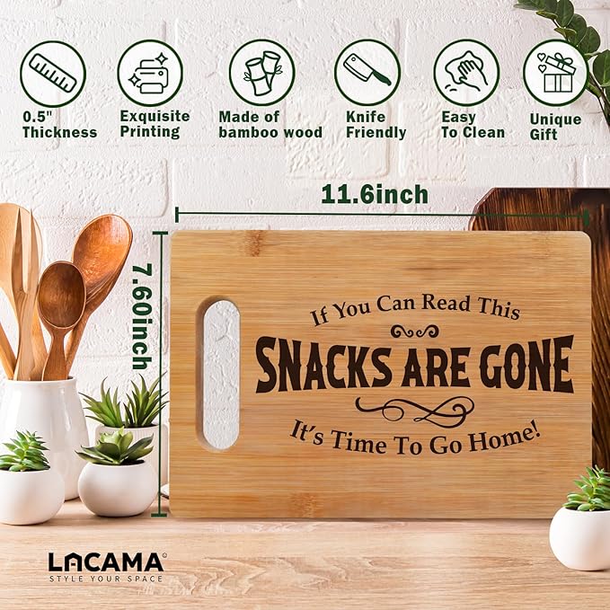 Lacama Funny Gifts for Women Men Kitchen Cutting Board，Appreciation Birthday Christmas Gift for Women, Sarcastic Snack Snacks Are Gone Cutting Chopping Boards for Her, Mom, Sister, Friends