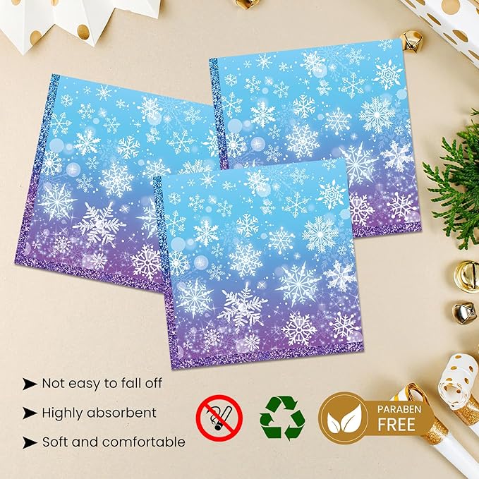 40 Pcs Snowflake Plates and Napkins Party Supplies, Blue Winter Wonderland Disposable Paper Plates and Napkins Tableware Set for Christmas Baby Shower Birthday Party Decorations Serves 20 (Snowflake)