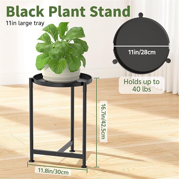 LASZOLA Metal Large Plant Stand for Indoor Plants, Morden Corner Plant Holder Rack, Sturdy Vertical Single Flower Shelf for Living Room Bedroom Patio Garden Balcony, Black