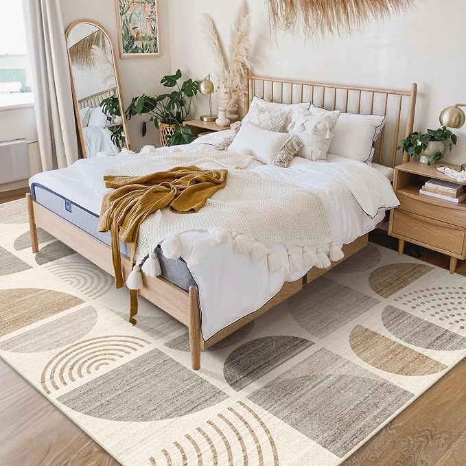 MUJOO 5x7 Area Rugs Boho,Washable Rugs for Living Room Bedroom Dining Room,Large Throw Floor Carpet Non Slip Soft Modern Abstract Bohemian Neutral Beige