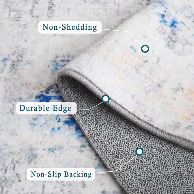 6x9 Area Rug, Ultra-Soft Washable Rug for Living Room, Dinner Room, Bedroom, Non-Slip Modern Abstract Rug, Indoor Carpet Large Area Rug, Blue Ivory Yellow