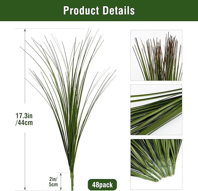 48PCS 17.3" Fake Plants Artificial Wheat Grass Greenery Plastic Plants Fake Grass Artificial Plants for Outdoor Decor Artificial Plant with Greenery Stems for Indoor Home Decoration