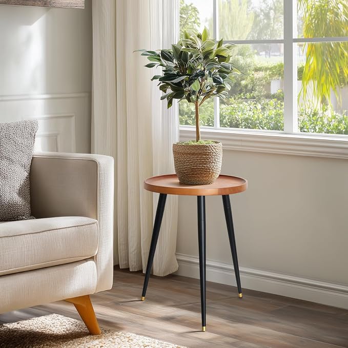 KINNARY Plant Stand Indoor, Mid Century Wood Plant Table Plant Holder with Raised Design,Heavy Duty Metal Tall Flower Pot Stand, Modern Home Decor Small Round Side End Table(11.8"x16")