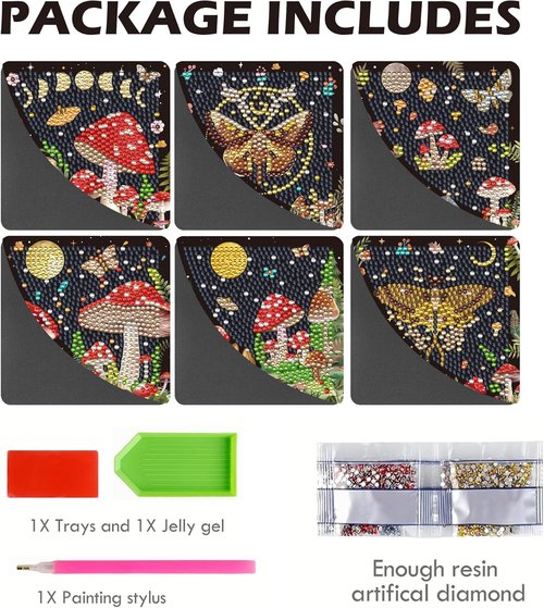 Sitsink Mystic Mushroom Bookmarks - 6 Pcs Diamond Art Kit with Boho Moth & Moon Phase Design