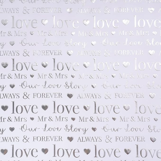 RUSPEPA 30“ x 16.4’ Wedding Wrapping Paper Large Roll, Jumbo Roll, White Gift Paper with Love & Mr & Mrs Design, Romantic Gift Wrap for Wedding, Bridal Shower, Anniversary, Engagement 41 total sq ft.
