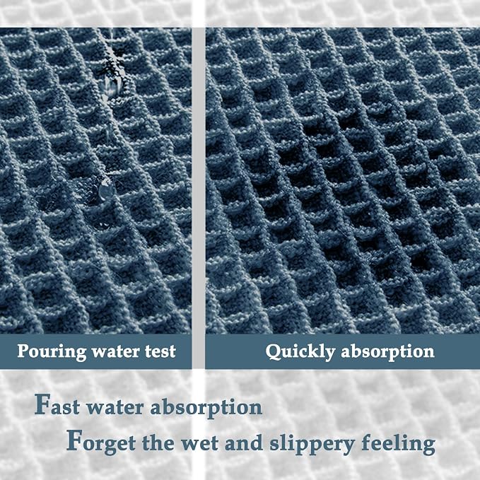 ZALL Blue Waffle Bath Mat,Super Absorbent Non Slip Bathroom Rug, 24x60inch, Machine Washable Ultra Soft Floor Mats