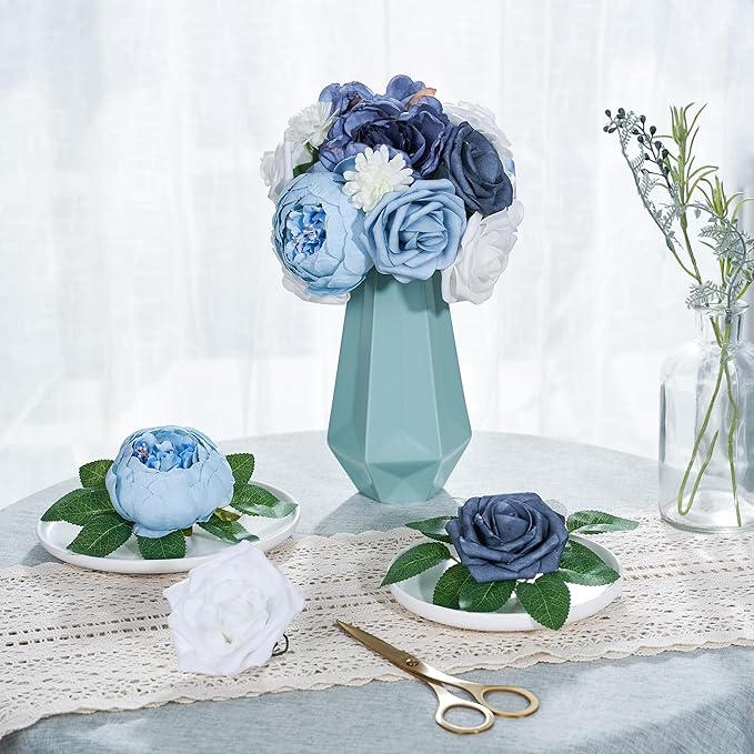 Artificial Flowers Combo, Fake Flowers for DIY Tables Centerpieces Baby Shower Bridal Shower Wedding Bouquet Arrangements Party Candle Holder Cake Decor Flower Home Decorations