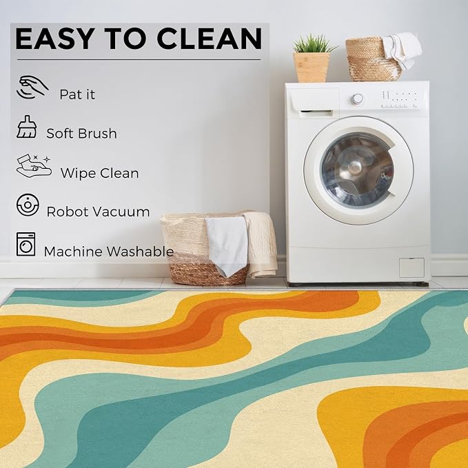 Retro Wavy Rugs for Home Decor, 4x6 ft, Abstract Waves Area Rugs for Living Room, Soft Non Slip Washable 70s Groovy Carpet Bedroom Decorations Dt-Ghf-69