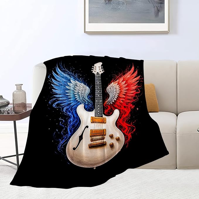 Guitar Blanket Music Throw Blanket Musical Instrument Soft Cozy Fleece Fuzzy Stuffed Plush Flannel Gifts for Girls Women Boys Kids Adults 60"X80"