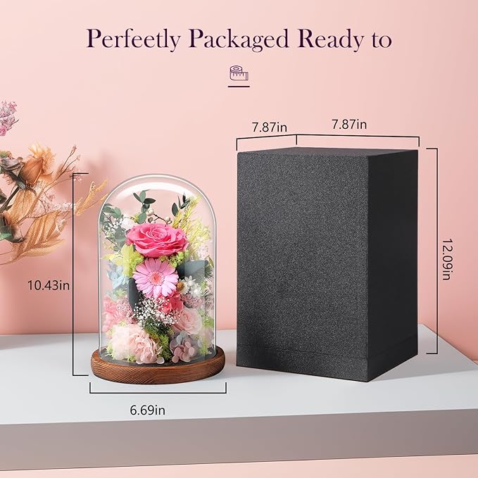 Eternal Rose Sweet Pink Flower Preserved Long Lasting Stable Color Natural Material Symbol of Everlasting Love for Wife Mothers Select Anniversary Rose Gift Birthday Present Christmas