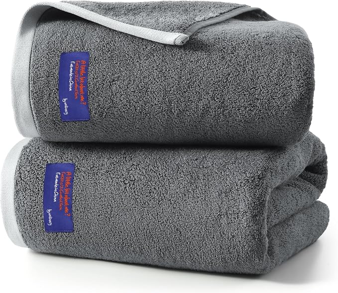 REDKISS 2 Pack Cotton Bath Towels, Soft Absorbent 600 GSM, 27x54 Inch | Quick Dry | Reinforced Stitching | Modern Contrast Border Design | Machine Washable | Bathroom, Gym|Spa & Guest Use | Gray