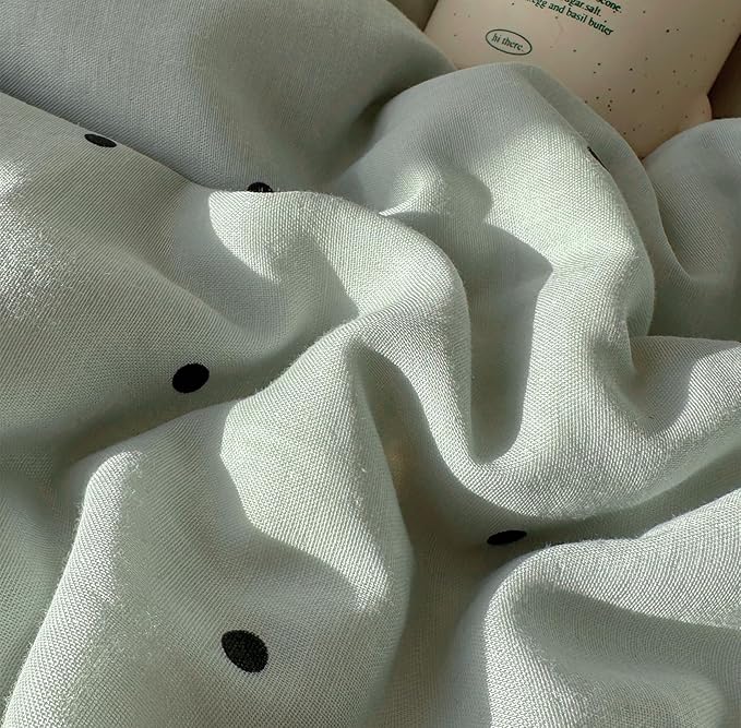 VM VOUGEMARKET Sage Green Comforter Set Twin XL Cute Black Dots Bedding Set,Soft Microfiber Princess Style Lace Comforter/Quilt with 2 Pillowcases,Romantic &Elegant-68 x90
