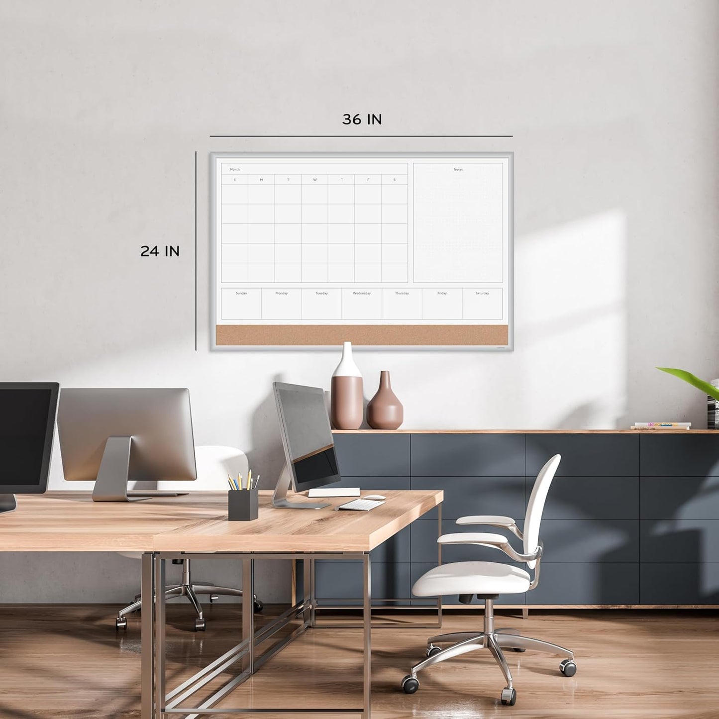 U Brands Magnetic Dry Erase Calendar Board - 4-in-1 Design | 36" x 48" with Silver Aluminum Frame