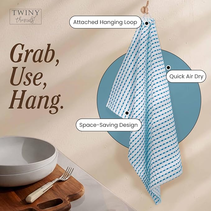 TWINY threads Multi Colors White Waffle Towels 4 Pack, 16x26 Inches Absorbent Waffle Weave Kitchen Dish Cloth Set, Durable & Machine Washable Tea Towel, Turquiose Blue, Orange, Burgundy, Indigo Blue