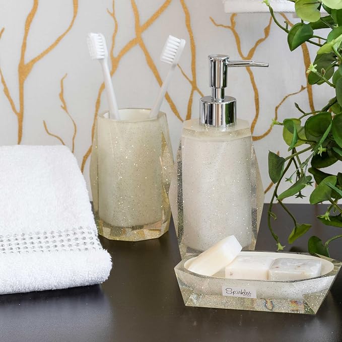 Faceted Soap Dish, Durable Resin, Smooth, Easy to Clean, for Stylish Bathroom Décor, Glitter, 4x5, Sold Individually