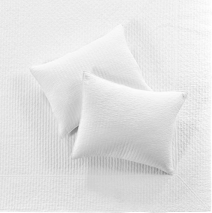 Levtex Home Cross Stitch Reversible Full Bedspread Set (100x104in) with 2 Pillow Shams (26x20in) - Stitch Texture - Bright White - Cotton Full Size Bedspread Set - Lightweight, Soft, Pre-Washed