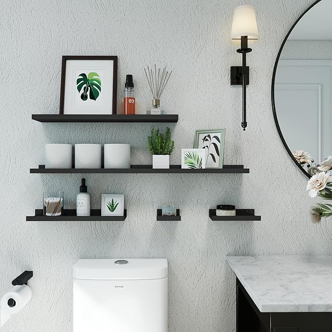 Long Floating Shelves for Wall Decor, Long Wall Mounted Storage Shelf for Bedroom, Living Room, Bathroom, Kitchen, Nursery, Display Picture Ledge Shelf with Lip Set of 2-24 Inches, Black