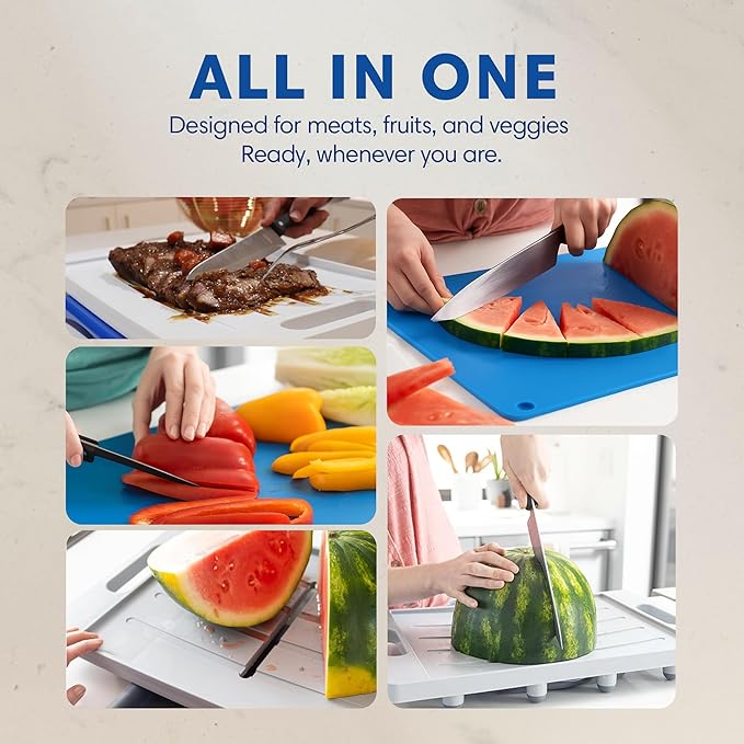 XL Meal Prep System Cutting Board - Large Cutting Board with Juice Groove, Spikes, Drip Tray & Removable Surface - Carving Board - BBQ Essential & Kitchen Gifts - BPA Free Cutting Board - Blue