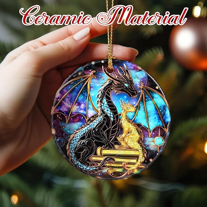 Dragon & Book Christmas Ornament – Christmas Decorations, Holiday Ornament, Ideal Gift for Dragon Lovers, Bookworms Gifts & Xmas Gifts