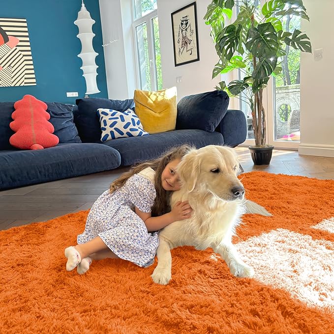 OLANLY 2x5 Machine Washable Runner Rugs for Hallway, Soft Fluffy Shaggy Bedside Rugs for Bedroom, Living Room, Indoor Floor Carpet for Kids Girls and Boys, Nursery Rooms, Home Decor Aesthetic, Orange