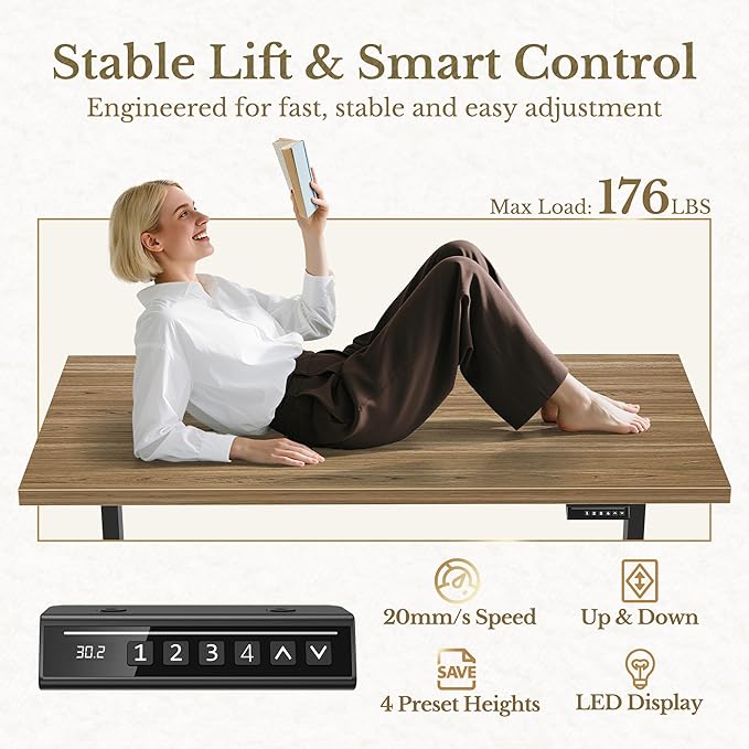 70 Inch Executive Standing Desk with File Cabinet, L Shaped Electric Height Adjustable Desk with AC/USB and Privacy Panel, Computer Corner Table for Home Office, Natural Oak
