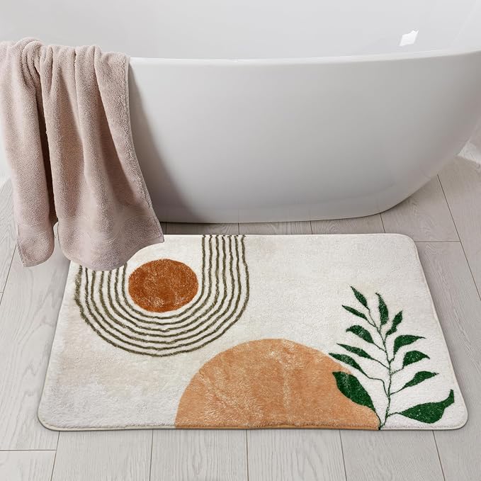 APROPHIC 17"X35" Boho Bath Rugs for Bathroom Decor Non-Slip Bath Mat Absorbent Plush Microfiber Soft Carpet Machine Washable Bath Mat for Living Room,Showers,Laundry Room,White
