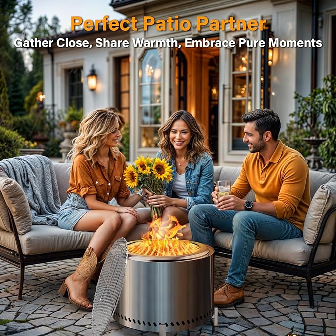HGD 20" Smokeless Firepit with Stand & Grill Rack, Stainless Steel Wood Burning Fire Pit for Friends & Family Gatherings, Secondary Combustion Outdoor Patio Stove for Garden BBQ & Bonfire