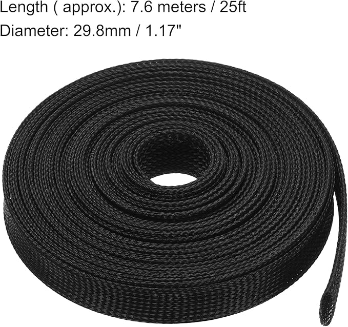 uxcell Expandable Sleeving,1 3/16-inch 25ft Cable Sleeve, Black