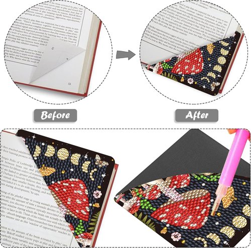 Sitsink Mystic Mushroom Bookmarks - 6 Pcs Diamond Art Kit with Boho Moth & Moon Phase Design