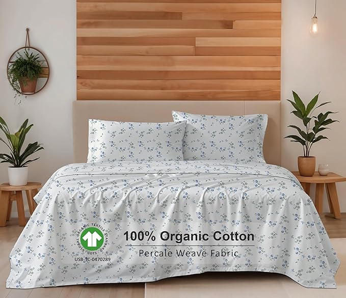 RUVANTI 100% Organic Cotton Sheets Twin Size, Percale Weave, GOTS Certified, 3-Piece Set, Deep Pocket 15", Crisp & Breathable, Soft Durable Bedding, Sábanas Algodón Orgánico – Butter Flight