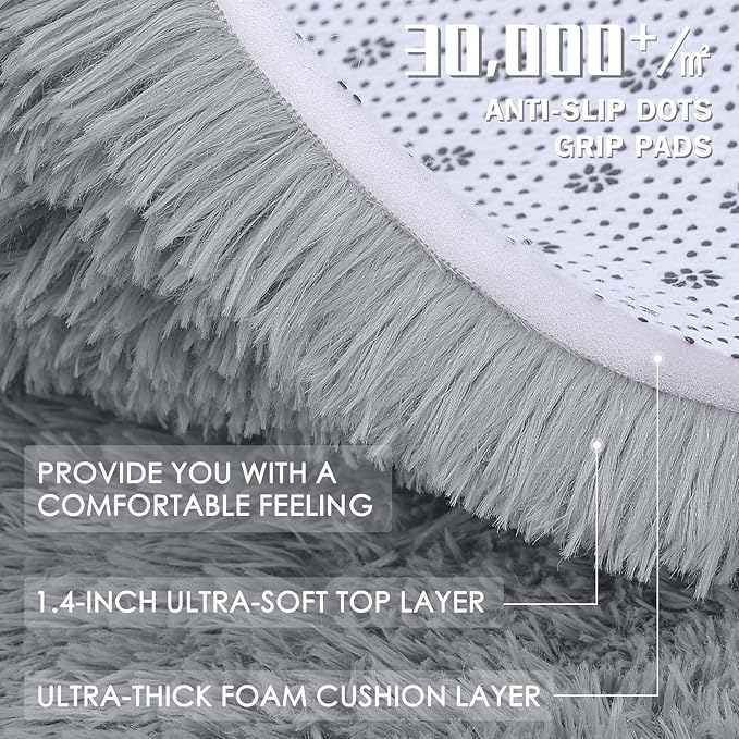 OLANLY 6x9 Machine Washable Large Area Rugs for Living Room, Bedroom, Soft Fluffy Shaggy Bedside Rug, Indoor Floor Carpet for Kids Girls and Boys, Dorms, Nursery, Home Decor, Silver Grey