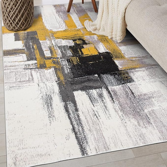 Rugshop Gold Modern Abstract Area Rug — Non-Shedding for Living Room, Bedroom and Dining Room 5' x 7'
