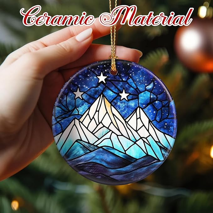 Christmas Ornaments, 2.8 Inch Ceramic Hanging Ornament, Christmas Tree Ornaments, Xmas Decorations, Holiday Decorations, Holiday Party Gifts, and Xmas Gift Ideas - Starry Night Peaks