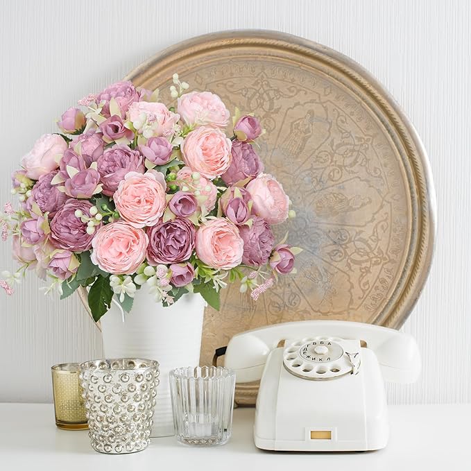 SOMYTING Peonies Artificial Flowers, Fake Flowers Pink Peonies Faux Flowers Vintage Artificial Silk Flower Peonies Bouquets Floral Arrangements Home Wedding Party Coffee Table Decor (Mixed pink, 2PCS)