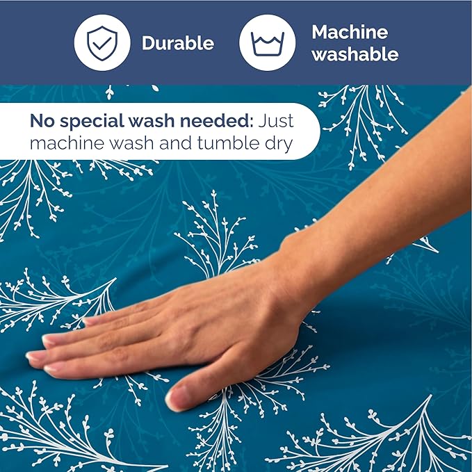 Floral Sheets - Blue & White Floral Bed Sheet Set - 1 Flat, 1 Fitted & 2 Pillowcases w/ Deep Pockets - Wrinkle & Fade Free - Boho Botanical Bedding - Ultra-Soft, Breathable & Cooling - King Size Set