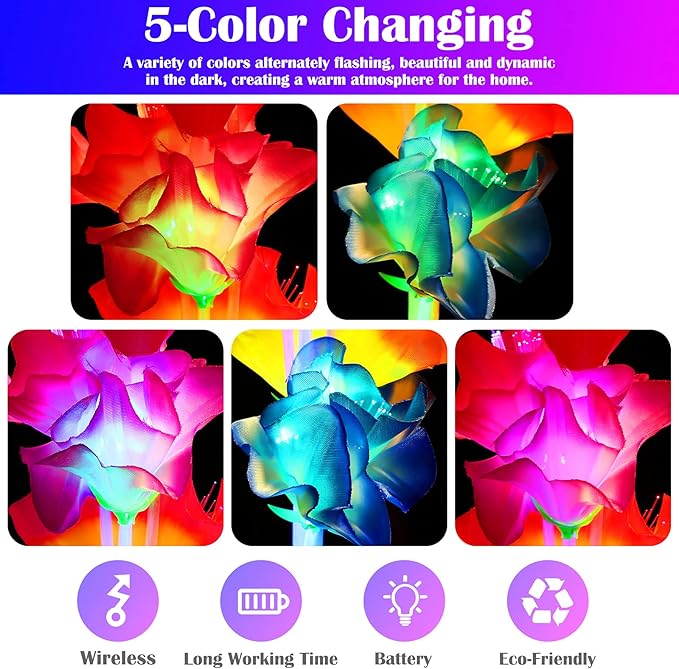 12 Pcs Luau Party Decorations Optic LED Fiber Flower Centerpieces Table Decorations Optic Flashing Color Changing Artificial LED Flower Fairy Light Party Festival Decor for Home Wedding