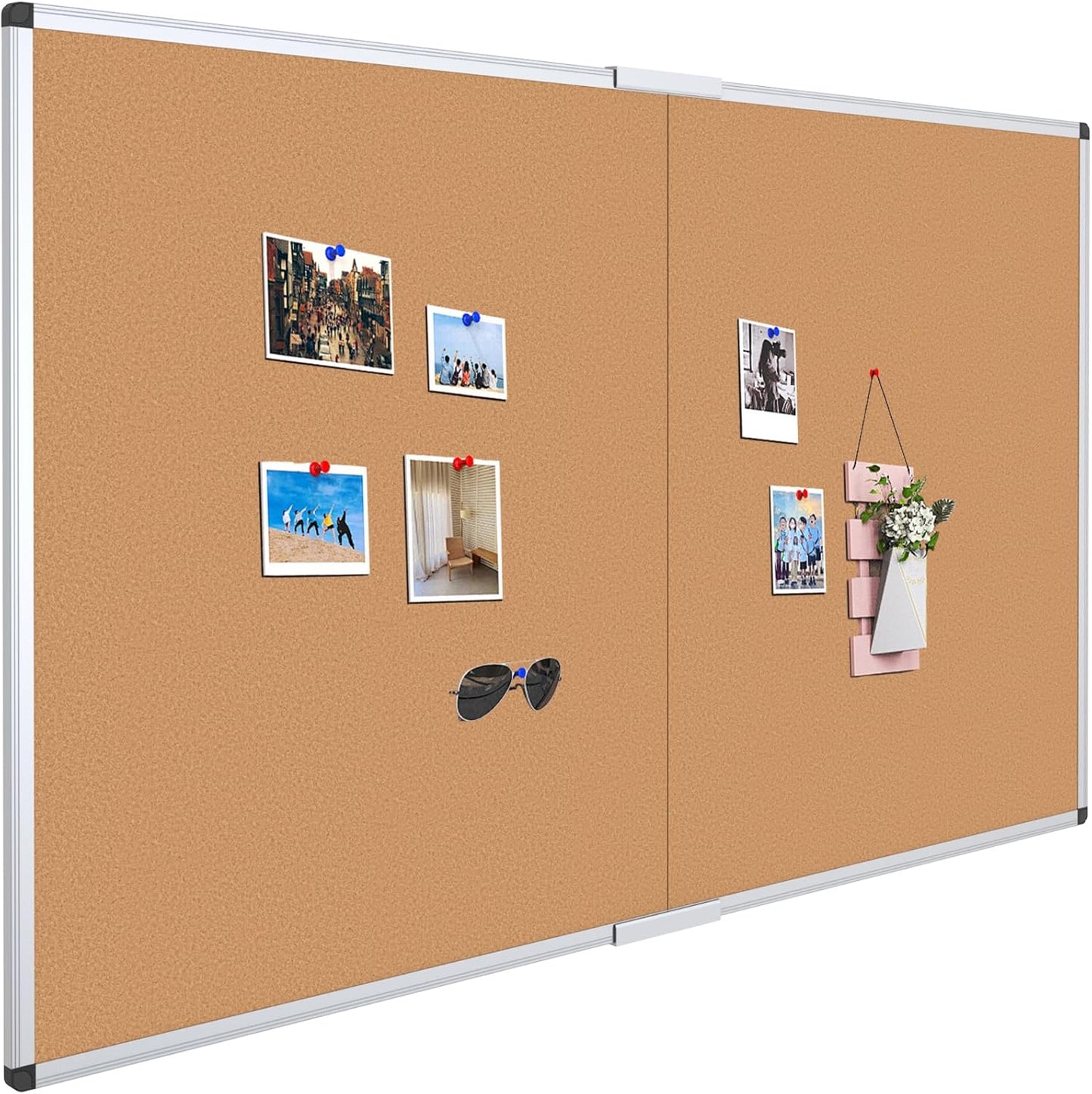 VIZ-PRO Cork Bulletin Board - Large 72" x 48" Foldable Wall-Mounted Pin Board with Silver Frame