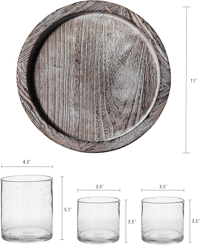 ARIAMOTION Glass Candle Holder Set 3 Clear Seeded Bubbles Modern Farmhouse Centerpieces Coffee Table Rustic Hurricane Cylinders Pillar Votive Tealight