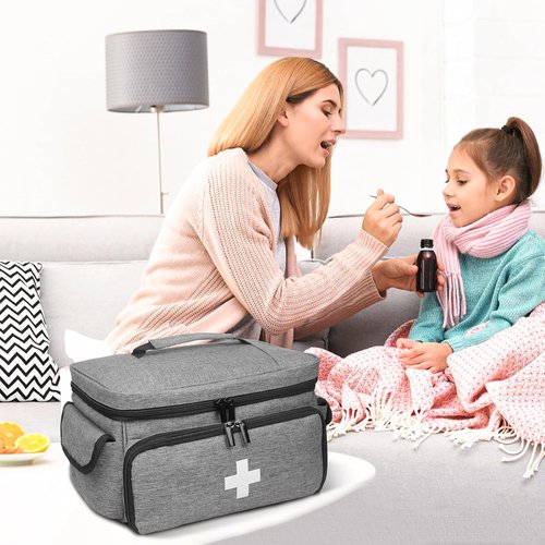ALSLEA First Aid Bag - Portable Medical Supplies Organizer for Travel & Outdoor Use | Small Gray Design