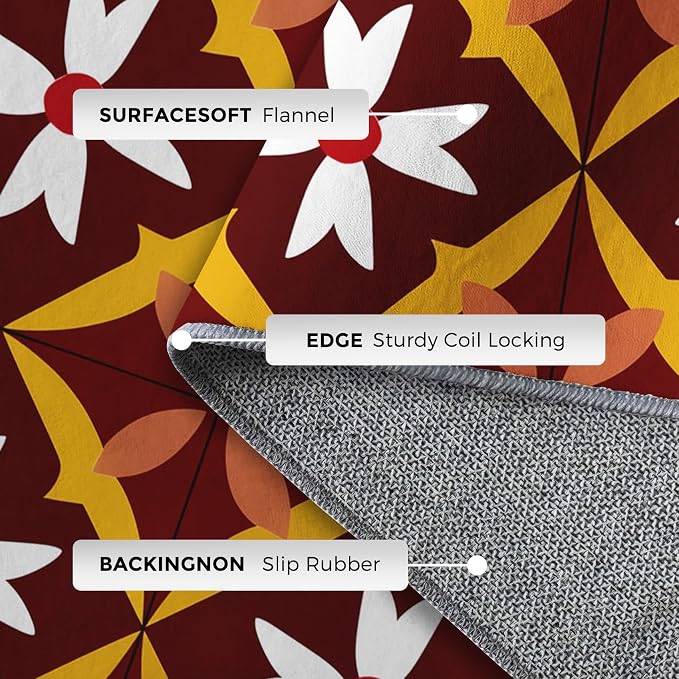 Geometric Flower Rugs for Home Decor, 8x10 ft, Mid Century Modern Area Rugs for Living Room, Soft Non Slip Washable Retro Floral Carpet Bedroom Decorations Dt-Ghf-69