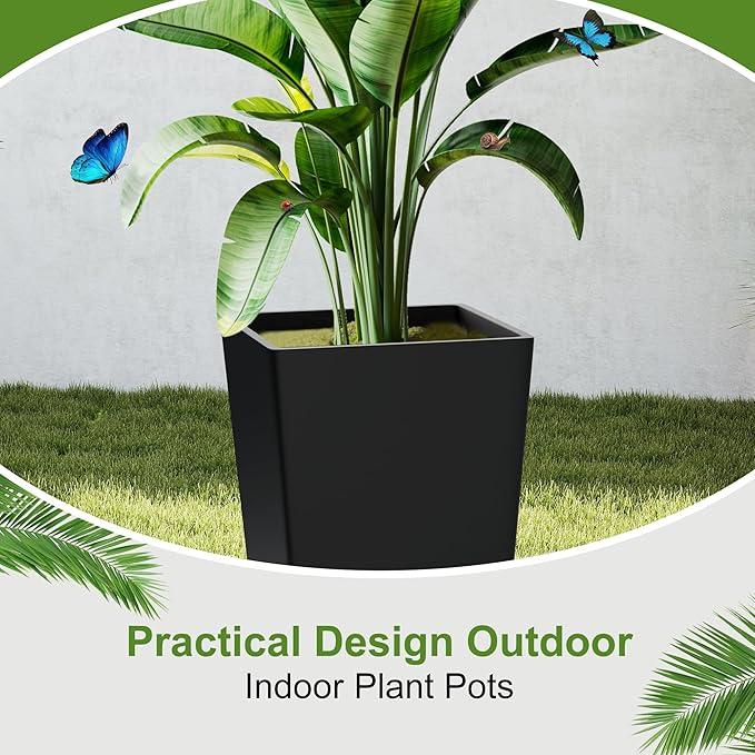 24" Tall Planters for Outdoor Plants, Set of 2 Large Outdoor Planters for Front Porch Decor with Drainage Hole, Tall Planter (Black)