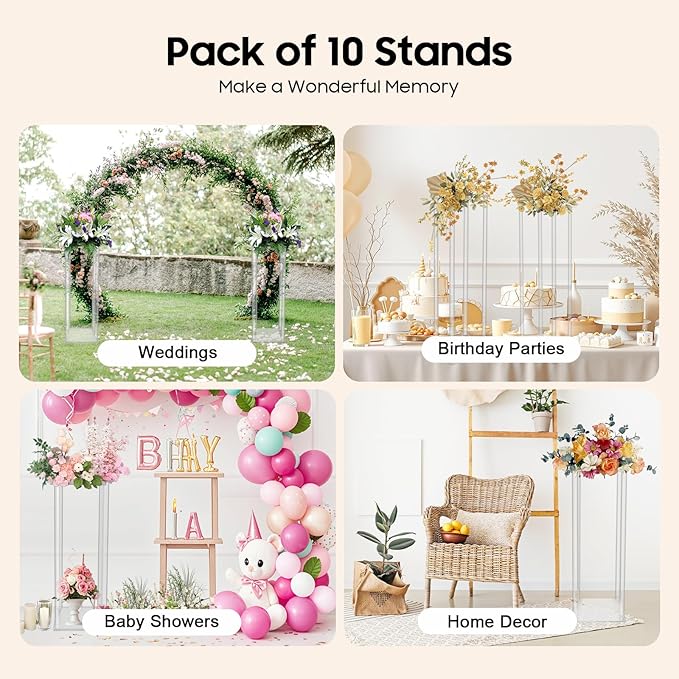 10PCS Flower Display Stand,Acrylic Wedding Centerpieces Vase Column Flower Holder,23.62inch High Freestanding Floral Display Rack for Party,Birthday&Event Decor