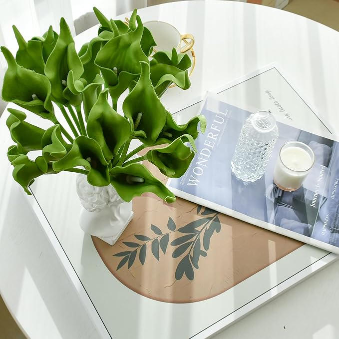 Mandy's PU Green Calla Lily Artificial Flowers 20 Stems 13.5in Faux Realistic Centerpiece for Thanksgiving and Christmas Decorations DIY Bridal Bouquet Home Décor