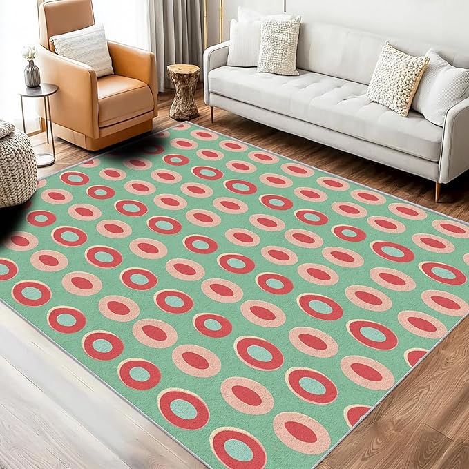 Mid Century Modern Rugs 8x10, Geometric Retro Washable 8 x 10 Area Rug for Living Room, Bedroom, Low Pile Non Slip Stain Resistant Carpet, Mid Century Home Decor Accessories & M925